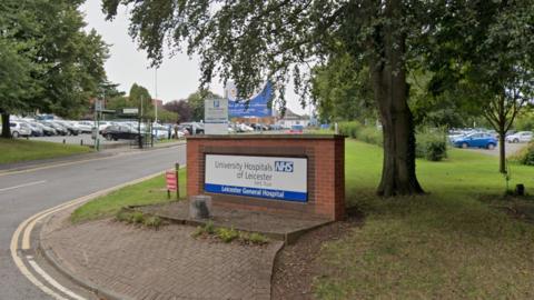 A sign outside Leicester General Hospital