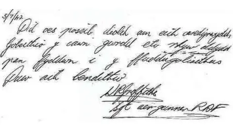 FAMILY A thank you note attributed to Sgt Griffiths