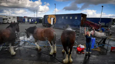 Jeff J Mitchell/Getty Images Preparing horses