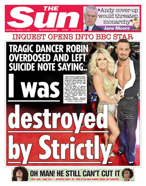 "I was destroyed by Strictly" reads the headline on the front page of the Sun.