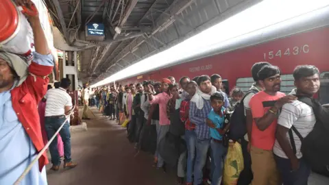 Getty Images New Delhi railway station queue