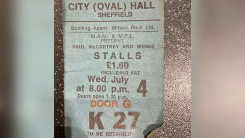 Sharon Roberts The ticket to the gig, which took place at the Sheffield City (Oval) Hall - it cost £1.60.