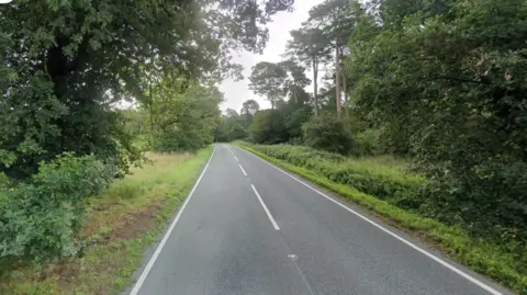 Google A google street view image of trees lining the B1108 near Hilborough