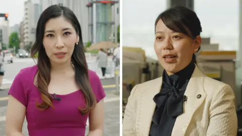 BBC correspondent Kurumi Mori on the left and Japanese mayor Japanese mayor Shoko Kawata on the right