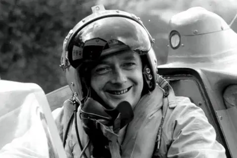 PA Donald Campbell in the Bluebird cockpit, photographed in 1958