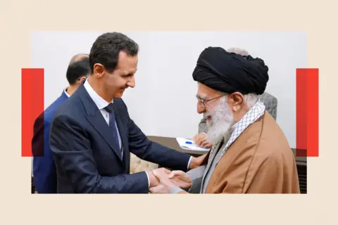 Getty Images Bashar al-Assad and Ali Khamenei shingle  hands 