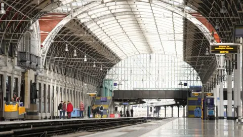 PA Media Empty platforms at Paddington train station during strike action on Saturday 1 October