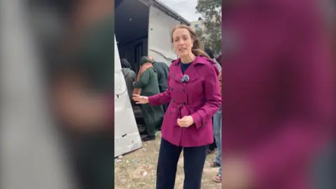 BBC Middle East Correspondent Yolanda Knell at the scene of the fatal strike