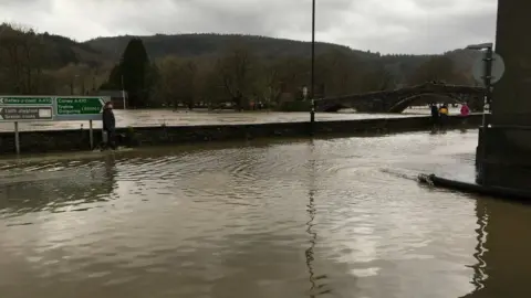 The flooded A470 in Conwy