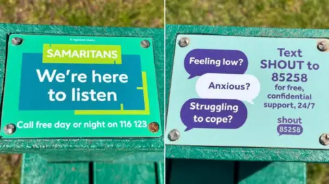 Torbay Council Plaques have been installed across Torbay. The plaque is attached to a green bench with details of how to get help. 