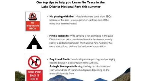 Friends of the Lake District An image of one of the signs reminding people of the risks of litter