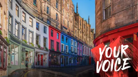 Buildings painted in a range of different colours in Edinburgh's Old Town. 