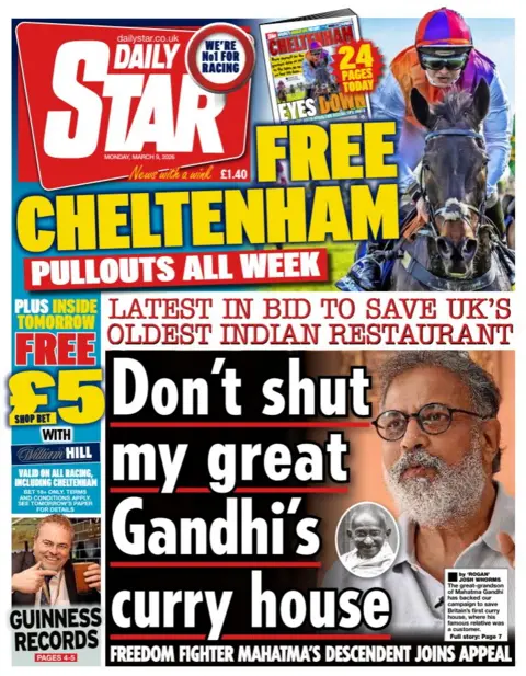  Don't shut my great Gandhi's curry house," reads the headline on the front page of the Daily Star.