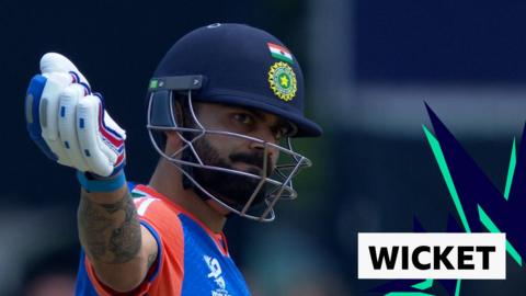 India's Virat Kohli reacts after being caught out against Ireland