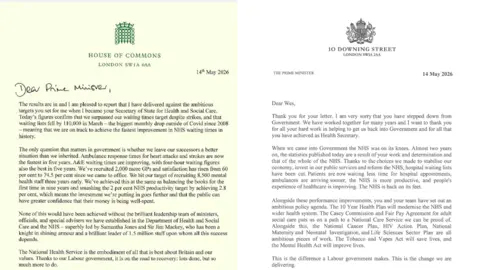 Split pic of Wes Streeting (left) and Sir Keir Starmer's (right) letters
