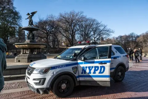 Getty Images Police car parked at Bethesda Fountain in Central Park