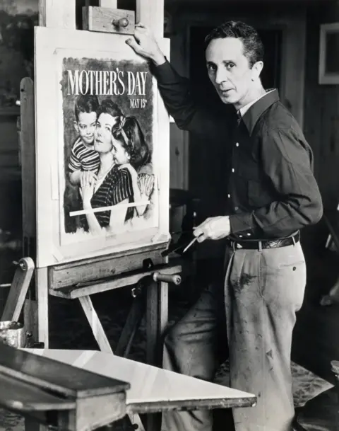 Getty Images Norman Rockwell (1894-1978) American painter and illustrator, at work on official 1951 Mother's Day poster