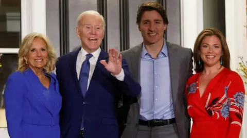 Reuters Joe Biden and Jill Biden meet Justin Trudeau and his wife Sophie Gregoire Trudeau at Rideau Cottage in Ottawa