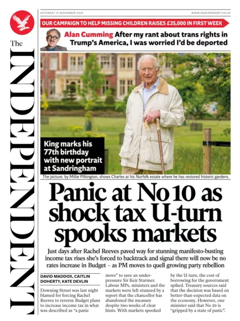 'Panic at No 10 as shock tax U-turn spooks markets' reads the headline on the front page of The Inde