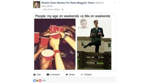 Facebook/Middle Class Memes for Rees-Moggian Teens a meme - what people my age get up to on the weekend (drinking) and what I get up to (Rees Moog)