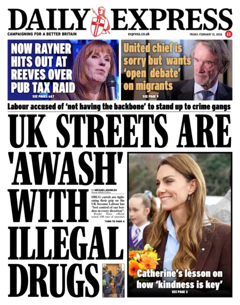 "UK streets are 'awash' with illegal drugs" reads the headline on the front page of the Daily Express.