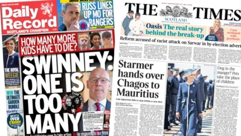 Front pages of The Times and Daily Record newspapers