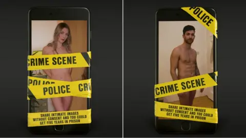 Scottish government Posters featuring pictures of naked man and woman covered in crime scene tape