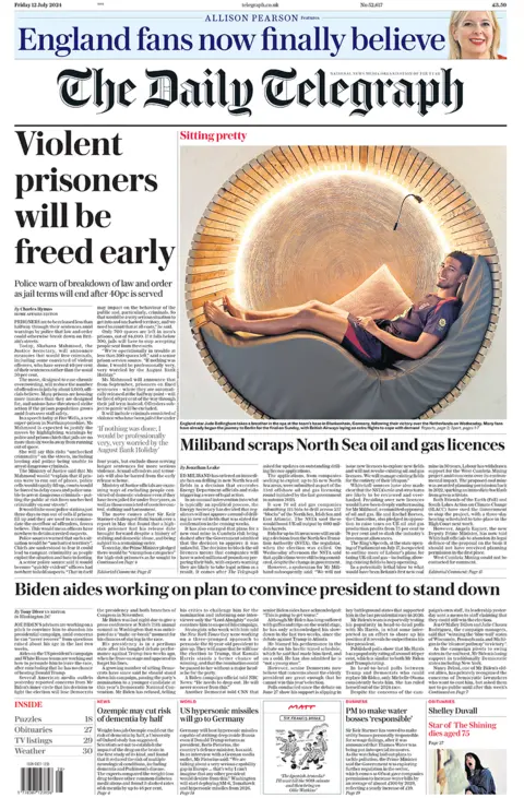 Daily Telegraph front page for 12/07/24