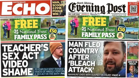 Front pages of South Wales Echo and South Wales Evening Post