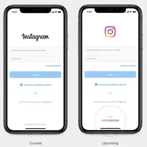 Facebook New Instagram branding on mobile phone screens
