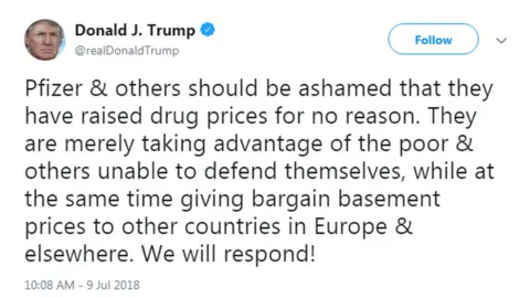 Twitter Screengrab of Donald Trump tweet about Pfizer