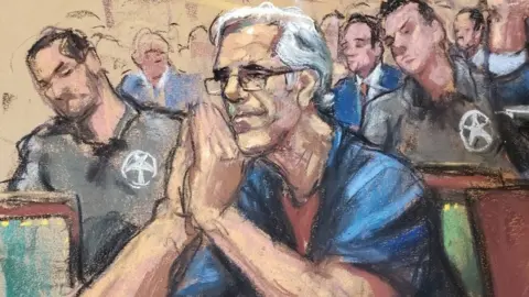 Reuters Jeffrey Epstein looks on during a a bail hearing in Jeffrey Epsteins sex trafficking case in this court sketch