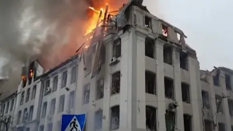 BBC Kharkiv university roof crumbles after missile hit