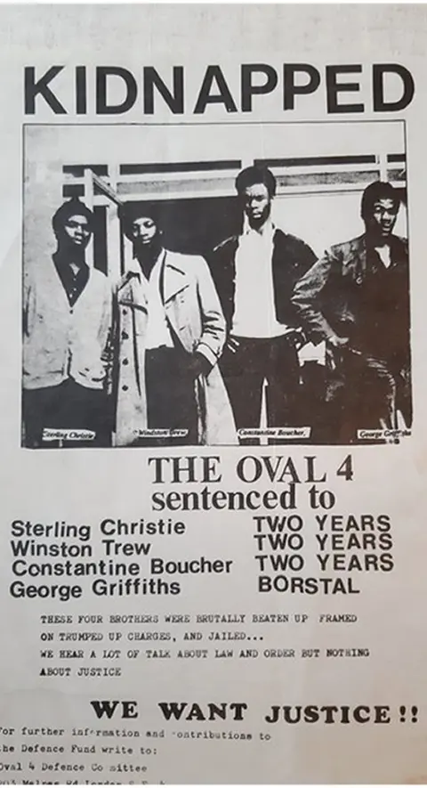 Winston Trew poster calling for justice for Winston Trew, Sterling Christie and George Griffiths