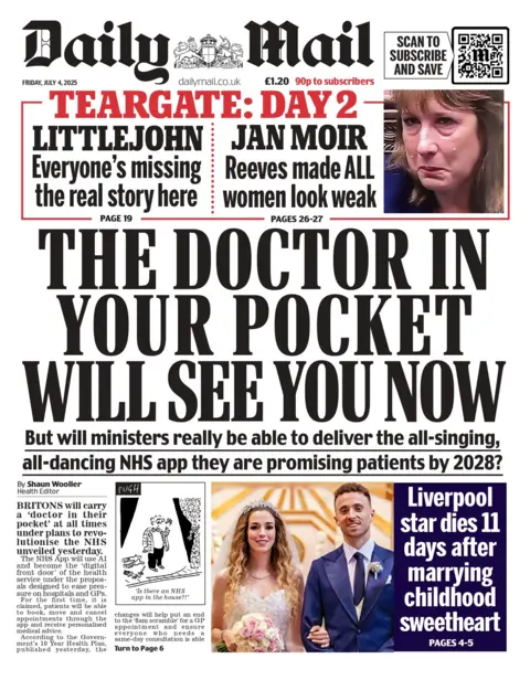 According to the Daily Mail, the government plans a new NHS app dubbed the "doctor in your pocket". The paper questions whether ministers will "really be able to deliver the all-singing, all-dancing" app by 2028. 