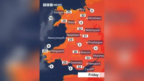 Heat map of Wales