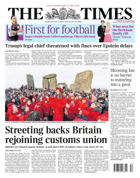  "Streeting backs Britain rejoining customs union"