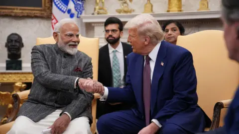 Getty Images U.S. President Donald Trump and Indian Prime Minister Narendra Modi meet in the Oval Office at the White House on February 13, 2025 in Washington, DC.