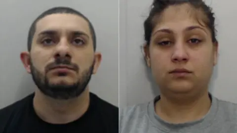 Mugshot composite of Mihai Jean-Marinel and Florentina Urmuz