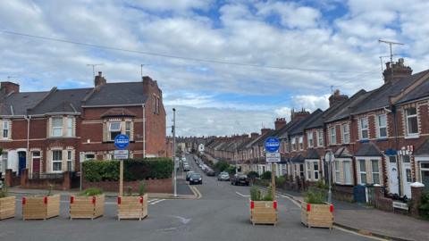 Planters and signs for the Exeter low traffic neighbourhood scheme