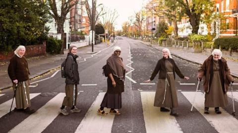 The singing Poor Clares of Arundel on the famous crossing outside Abbey Road studios