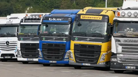 Lorries in a row