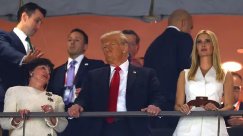 Getty Images New Orleans Saints owner Gayle Benson, U.S. President Donald Trump, and Ivanka Trump look on during Super Bowl LIX at Caesars Superdome