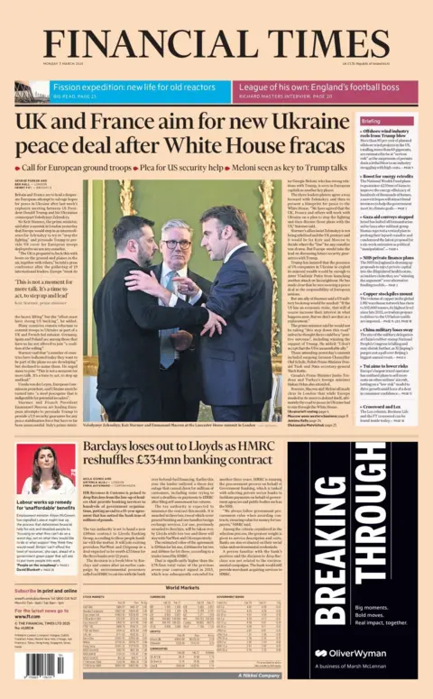 The front page of the Financial Times 