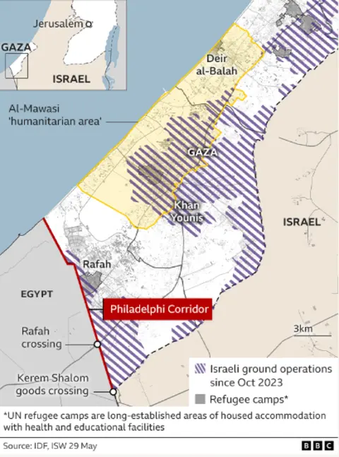 map showing southern Gaza