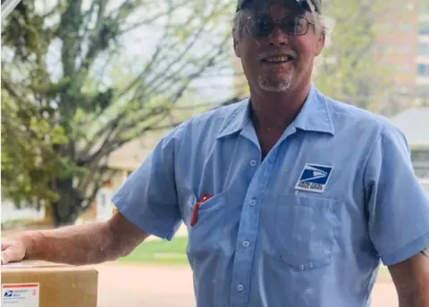 Hugh Weber Postman Doug seen outside Emerson Weber's home