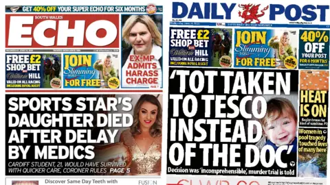 Front pages South Wales Echo and Daily Post