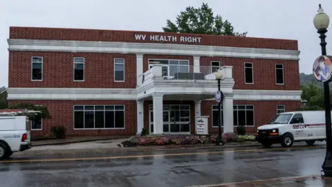 BBC Exterior of WVHR building, red brick, white columns