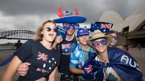 Getty Images A group of young Australians celebrating Australia Day in 2018