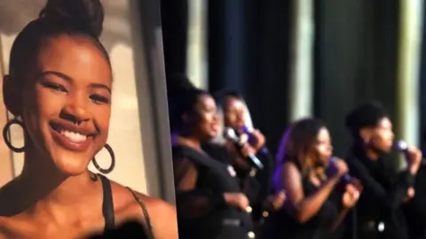 Getty Images A photo of Uyinene Mrwetyana at her funeral at the University of Cape Town